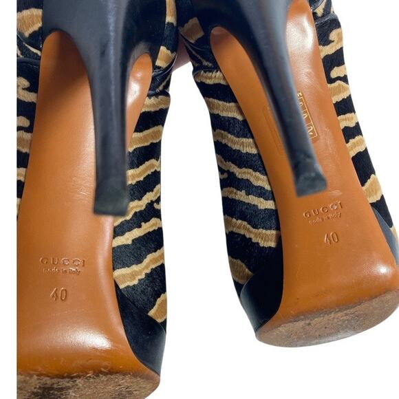 Gucci Zebra Print Pony Hair Leather Sz 10 EU 40 Lace Up Platform Bootie Heels - Picture 9 of 16